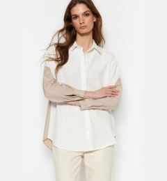 Снимка на Trendyol Ecru Color Block Boyfriend Wide Fit Woven Shirt