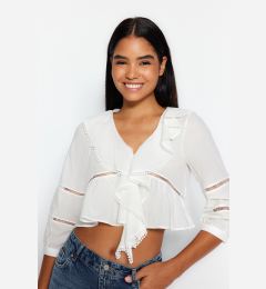 Снимка на Trendyol Ecru Crop Flounce Lace Detailed Woven Shirt