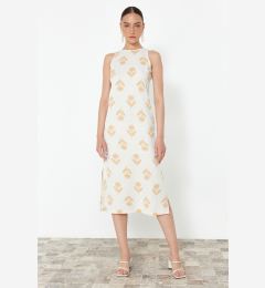 Снимка на Trendyol Ecru Ethnic Patterned Straight Cut Midi Woven Dress