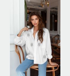 Снимка на Trendyol Ecru Eye Embroidery Detailed Oversize Wide Fit Woven Shirt