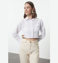 Снимка на Trendyol Ecru Fitted Waist Woven Shirt with Belt Buckle Detail on Sides