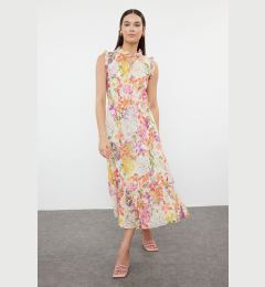 Снимка на Trendyol Ecru Floral Patterned A-Line Midi Lined Chiffon Woven Dress