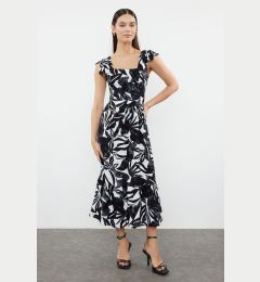 Снимка на Trendyol Ecru Floral Patterned Square Neck A-Line Viscose Midi Woven Dress