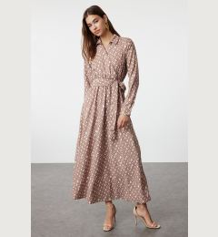 Снимка на Trendyol Ecru Mono Patterned Belted Satin Woven Dress