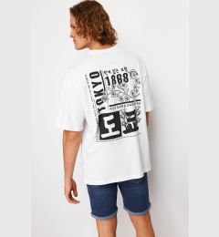 Снимка на Trendyol Ecru Oversize/Wide Cut Far East Printed Short Sleeve 100% T-Shirt