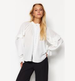 Снимка на Trendyol Ecru Sleeves Flounced Stand Collar Oversize/Wide Fit Woven Shirt