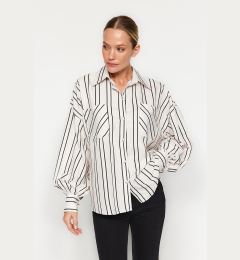 Снимка на Trendyol Ecru Striped Oversize Wide Fit Satin Woven Shirt