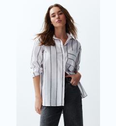 Снимка на Trendyol Ecru Striped Oversize/Creature Woven Shirt