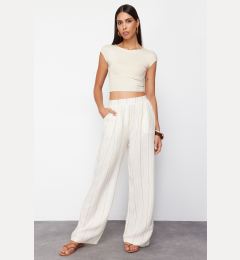 Снимка на Trendyol Ecru Striped Wide Leg Woven Trousers