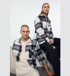 Снимка на Trendyol Ecru Unisex Oversize Fit Winter Plaid Lumberjack Shirt Jacket