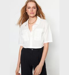 Снимка на Trendyol Ecru Utility Pocket Detailed Crop Regular Normal Fit Woven Shirt