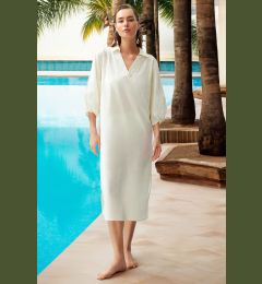 Снимка на Trendyol Ecru Wide Fit Midi Woven Balloon Sleeve 100% Cotton Beach Dress