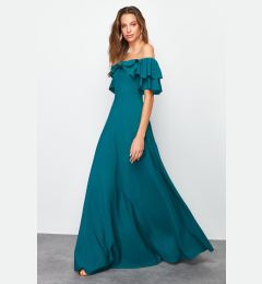 Снимка на Trendyol Emerald Green A-Cut Flounce Woven Long Elegant Evening Dress