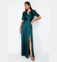 Снимка на Trendyol Emerald Green Belt Detailed Knitted Long Evening Dress