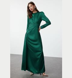 Снимка на Trendyol Emerald Green Belt Detailed Satin Woven Evening Dress