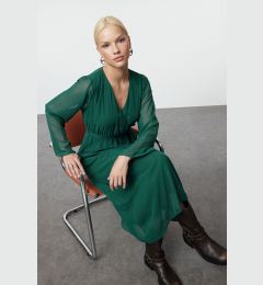 Снимка на Trendyol Emerald Green Belted A-Line Double-Breasted Collar Lined Chiffon Maxi Woven Dress