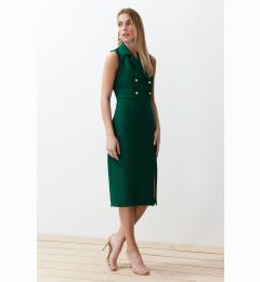 Снимка на Trendyol Emerald Green Fitted Button Detailed Slit Midi Pencil Skirt Woven Dress