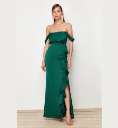 Снимка на Trendyol Emerald Green Flounced Woven Satin Long Evening Evening Dress