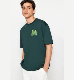 Снимка на Trendyol Emerald Green Oversize/Wide Cut Short Sleeve Text Printed 100% Cotton T-Shirt