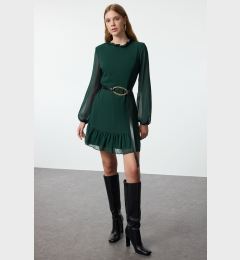 Снимка на Trendyol Emerald Green Plain Woven Winter Dress