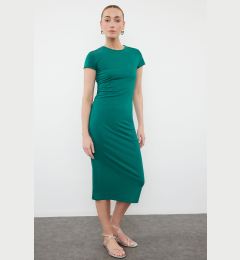 Снимка на Trendyol Emerald Green Short Sleeve Fitted Cotton Stretchy Midi Knitted Dress