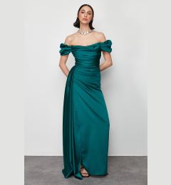 Снимка на Trendyol Emerald Green Woven Satin Long Elegant Evening Dress