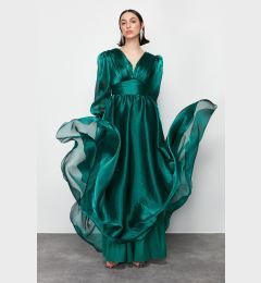 Снимка на Trendyol Emerald Green Woven Tulle Long Elegant Evening Dress