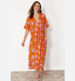 Снимка на Trendyol Floral Patterned Wide Fit Midi Woven Beach Dress