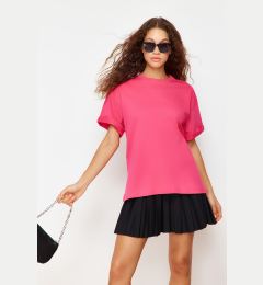 Снимка на Trendyol Fuchsia 100% Cotton Premium Oversize/Wide Fit Crew Neck Knitted T-Shirt