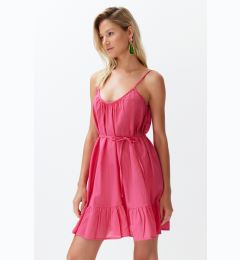 Снимка на Trendyol Fuchsia Belted Mini Woven Ruffle Beach Dress