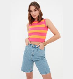 Снимка на Trendyol Fuchsia Crop Striped Knitted Thin Blouse