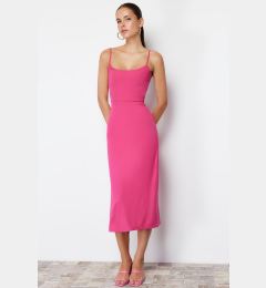 Снимка на Trendyol Fuchsia Cut Out Detailed Slit Body Fitted Strap Midi Flexible Knitted Pencil Dress