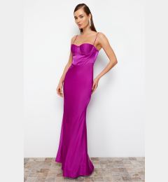 Снимка на Trendyol Fuchsia Fitted Corset Detailed Woven Satin Long Evening Evening Dress