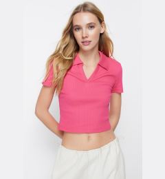 Снимка на Trendyol Fuchsia Fitted Crop Polo Neck Ribbed Stretch Knitted Blouse