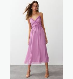 Снимка на Trendyol Fuchsia Floral Print A-Cut Ruffle Detailed Lined Chiffon Maxi Woven Dress