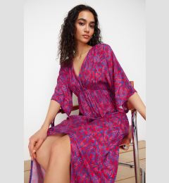 Снимка на Trendyol Fuchsia Floral Print A-line Double-breasted Collar Midi Woven Dress