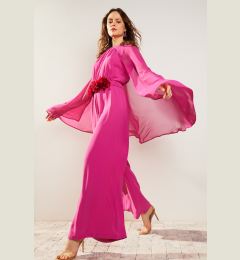 Снимка на Trendyol Fuchsia Flower Belted Chiffon Satin Evening Dress Jumpsuit