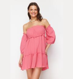 Снимка на Trendyol Fuchsia Mini Woven Ruffled Muslin Beach Dress