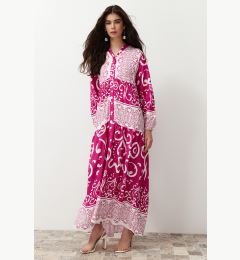 Снимка на Trendyol Fuchsia Shawl Patterned Button Detailed Woven Dress