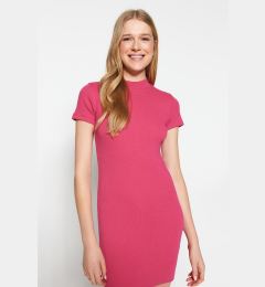 Снимка на Trendyol Fuchsia Short Sleeve Crew Neck Mini Ribbed Stretchy Knitted Pencil Dress