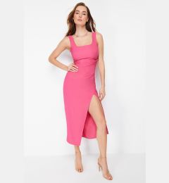 Снимка на Trendyol Fuchsia Slit Gathered Detailed Midi Woven Dress