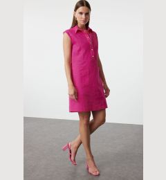 Снимка на Trendyol Fuchsia Straight Cut Pocketed Shirt Collar Linen Look Mini Woven Dress