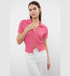 Снимка на Trendyol Fuchsia Textured Fitted Short Sleeve Stretchy Knitted Blouse