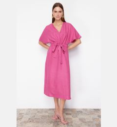 Снимка на Trendyol Fuchsia Tie Detailed A-Line V-Neck Midi Woven Dress