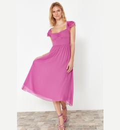 Снимка на Trendyol Fuchsia Waist Opening Chiffon Lined Midi Woven Dress