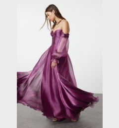 Снимка на Trendyol Fuchsia Woven Tulle Long Elegant Evening Dress