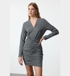 Снимка на Trendyol Gray Body-hugging Drape Detailed Mini Woven Dress