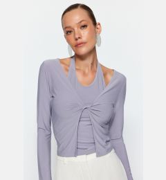 Снимка на Trendyol Gray Cut Out Detail Fitted Stretch Knitted Blouse