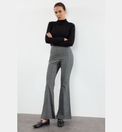 Снимка на Trendyol Gray Flare Pattern Plaid Woven Trousers