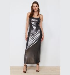 Снимка на Trendyol Gray Foil/Shiny Printed Fitted Maxi Flexible Knitted Pencil Dress